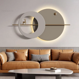 Decorative Designer Deer Circle Metal Wall Art With LED - 40 Inch