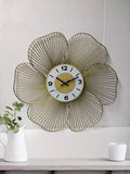 Golden Metal Wire Flower Wall Clock - 20 Inch - Elegant Decorative Home Accent