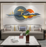 Modern Sunset with Deer Designer Natural Wall Art – 48 Inch