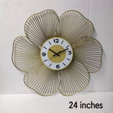 Golden Metal Wire Flower Wall Clock - 20 Inch - Elegant Decorative Home Accent