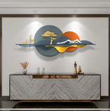 Modern Sunset with Deer Designer Natural Wall Art – 48 Inch