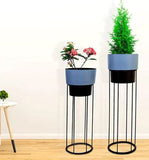 Metal Decorative Blue & Black Matte Powder Coated Planter Set