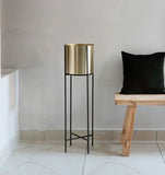 Modern Round Gold Plated Single Planter Stand