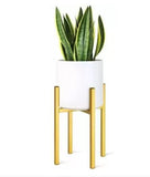 White Small Metal Planter Glossy Golden