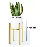 White Small Metal Planter Glossy Golden